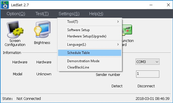 How to adjust brightness by schedule table using ledset